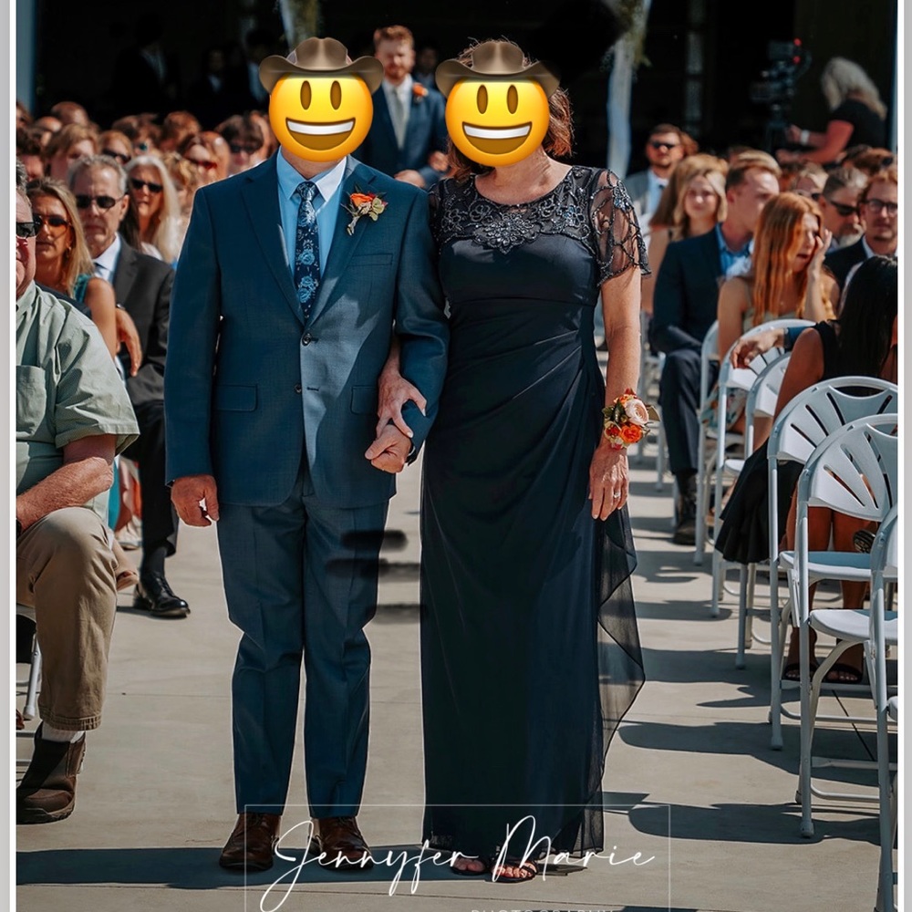 Xscape Illusion Boat Neck Short Sleeve Gown